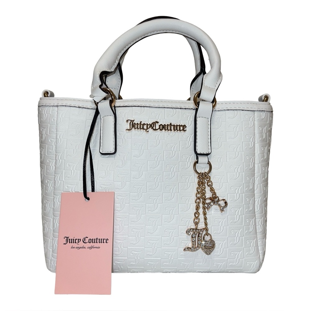 Juicy Couture White Debossed Logo Lucky Charms Mini Crossbody Tote Bag